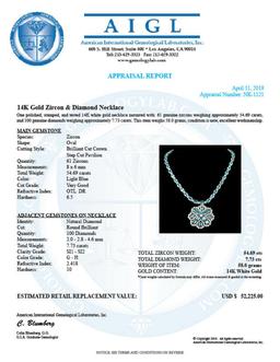 14K White Gold 54.69ct Zircon and 7.73ct Diamond Necklace