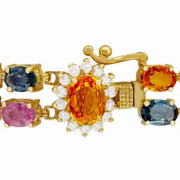 14k Yellow Gold 27.26ct Sapphire 0.44ct Diamond Bracelet