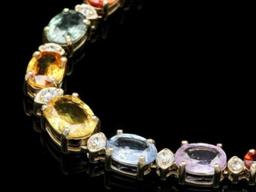 14K Yellow Gold 28.60ct Fancy Color Sapphire and 1.15ct Diamond Necklace