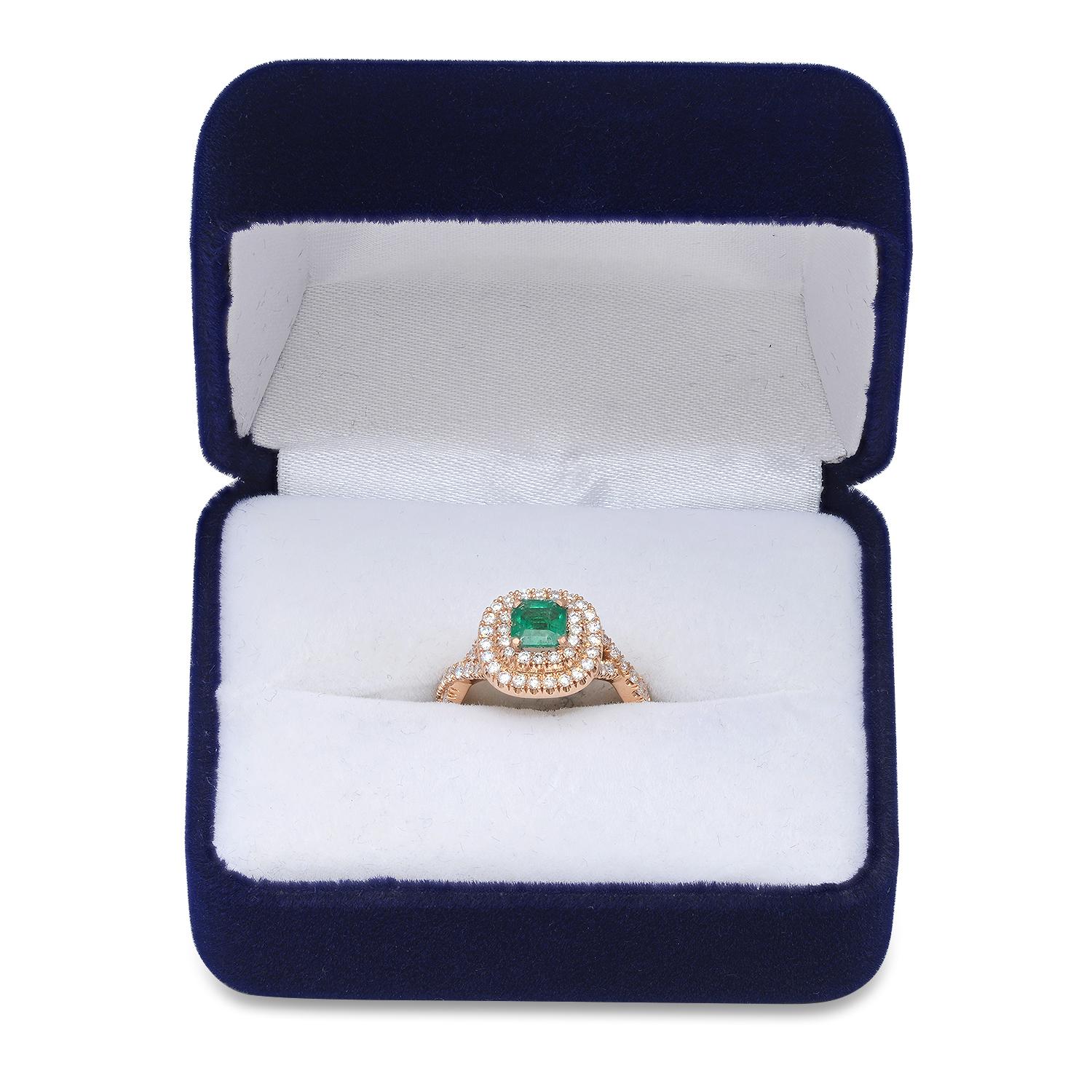 18K Rose Gold Setting with 0.53ct Emerald and 1.1ct Diamond Ring