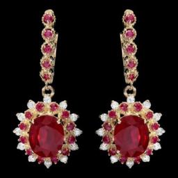 14K Gold 8.07ct Ruby and 0.70ct diamond Earrings