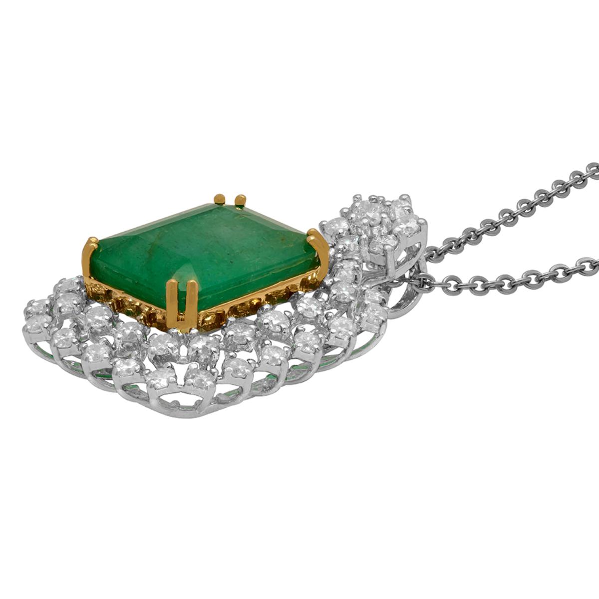 14k White Gold 9.41ct Emerald 1.96ct Diamond Pendant