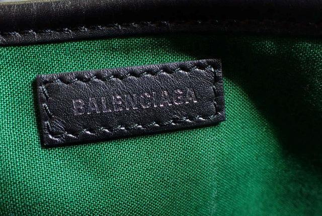 Balenciaga Green Multicolor Wool Checks Small Navy Cabas Bag