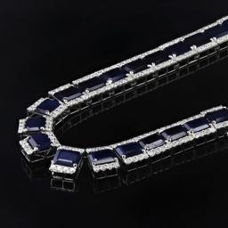 134.48 ctw Blue Sapphire and 14.82 ctw Diamond 14K White Gold Necklace