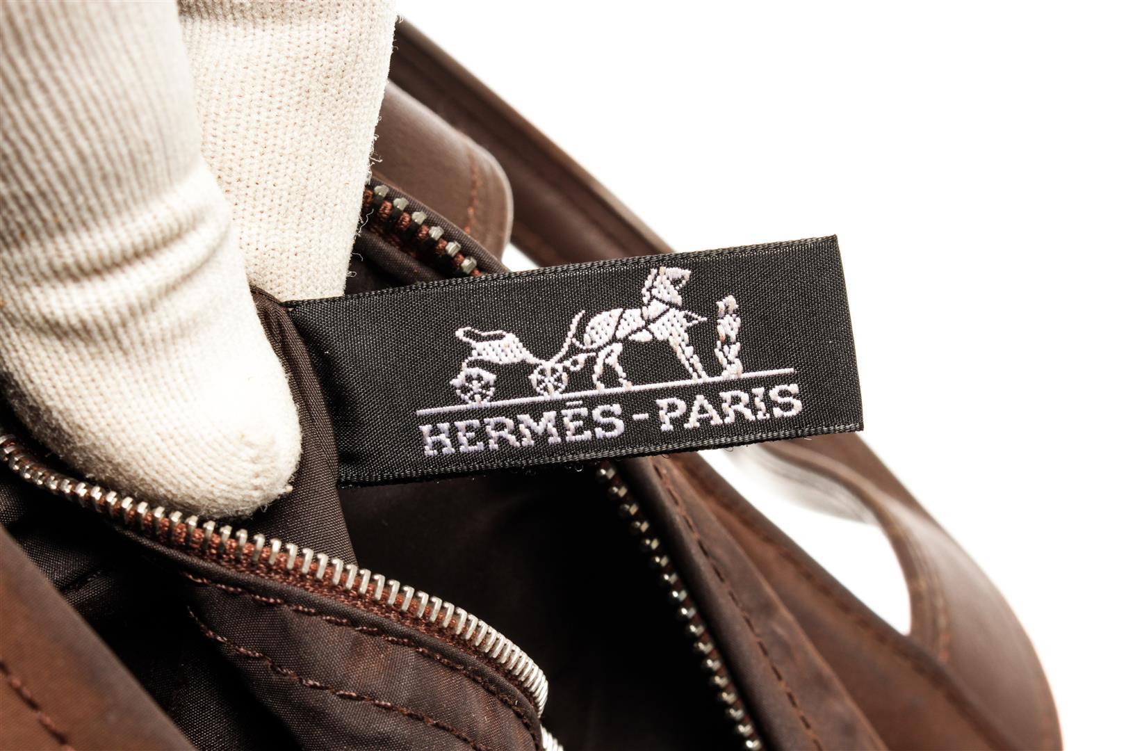 Hermes Brown Nylon and Leather Acapulco Tote Bag