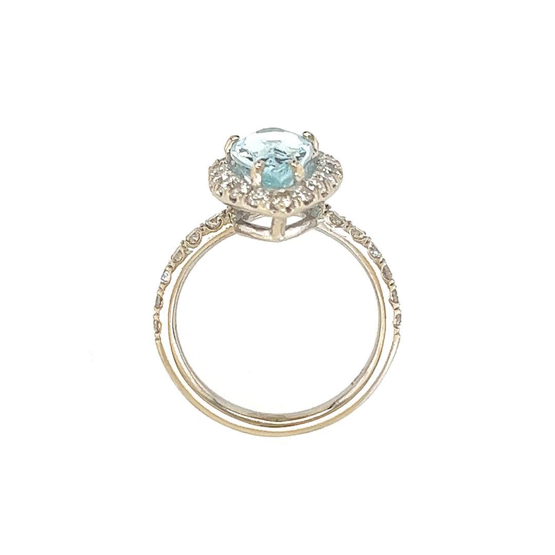2.50 ctw Aquamarine & Diamond Ring - 14KT White Gold