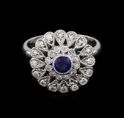 0.44 ctw Blue Sapphire and Diamond Ring - 14KT White Gold