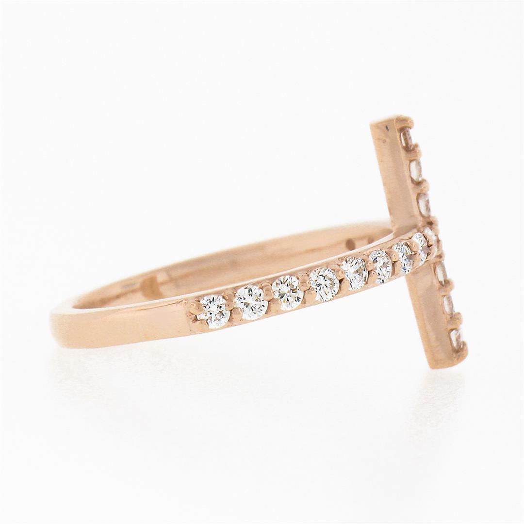 NEW 14k Rose Gold 0.40 ctw Round Brilliant Cut Diamond Curved Cross Band Ring