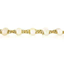 Vintage 14K Gold 6.75" Dual Row Graduating Pearl Figure 8 Infinity Link Bracelet