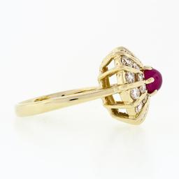14k Gold 1.67 ctw Cabochon Ruby & Dual Round Channel Diamond Platter Cocktail Ri