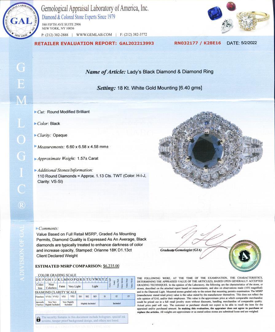 1.57 ctw Black CENTER Diamond 18K White Gold Ring (2.70 ctw Diamonds)