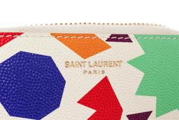 Saint Laurent White Multicolor Leather Small-Shapes Print Compact Zippy Wallet