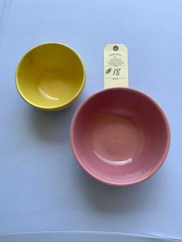 ONE PINK HAEGER AND ONE YELLOW MCCOY BOWLS