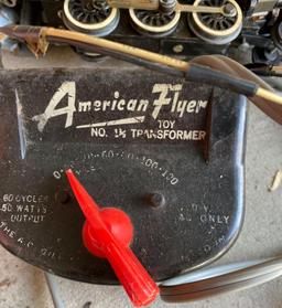 Toy trains, American Flyer and silver bullet with miscellaneous tracks