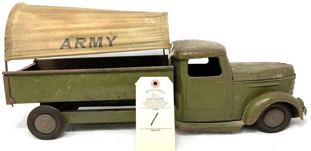 Antique pressed steel army toy truck