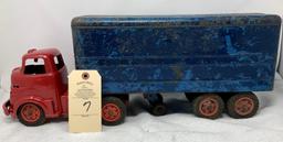 Antique Wyandotte Toys red and blue pressed steel semi truck and trailer