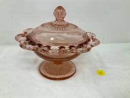 Two vintage pink depression dishes