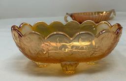 Two vintage carnival glass candy dishes