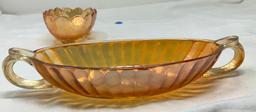 Two vintage carnival glass candy dishes
