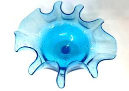 Vintage blue glass bowl with fluted edge