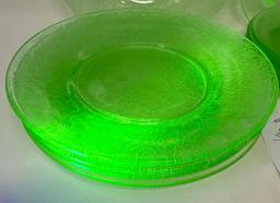 Vintage uranium glass green depression plates (10)
