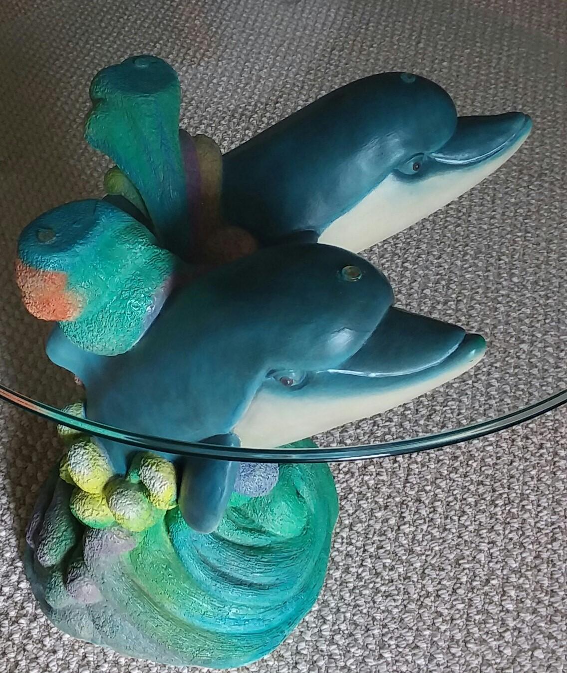 Glass Top Dolphin Figural Table