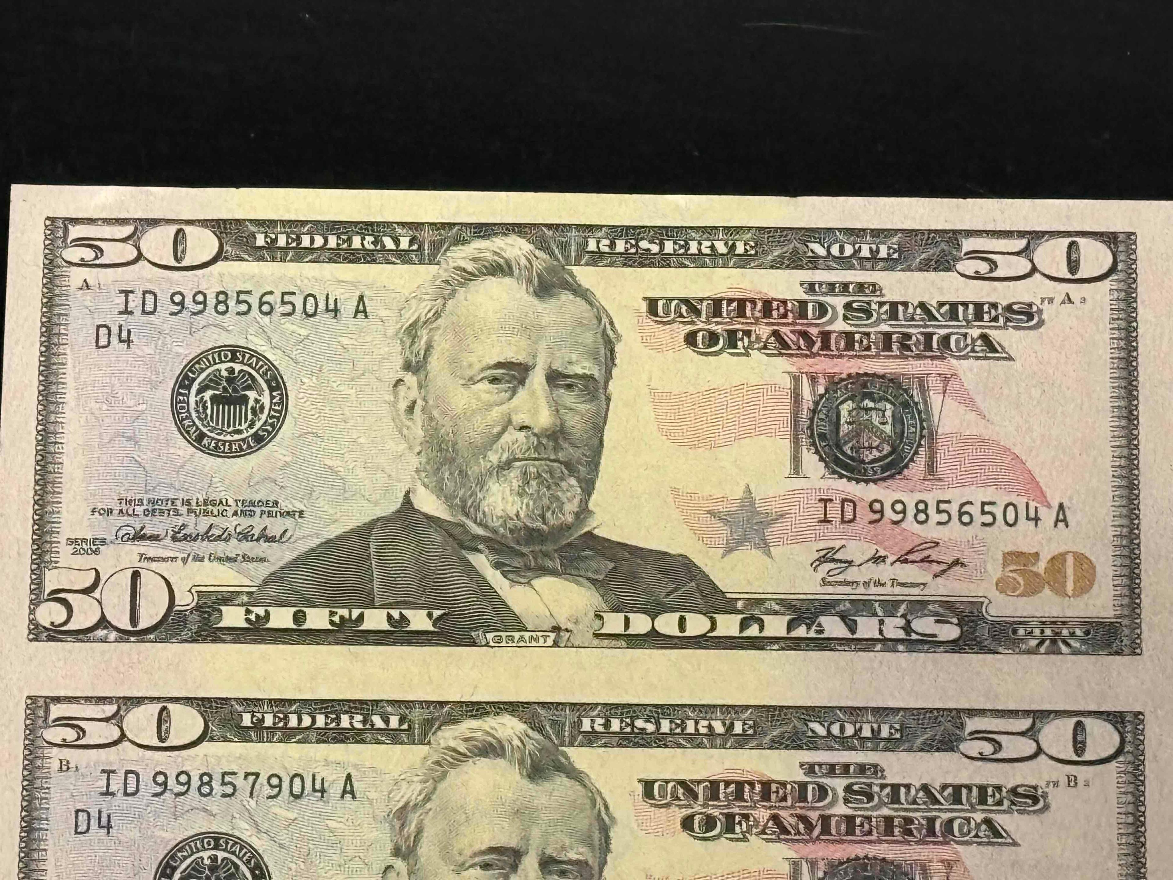 Uncut Sheet of 50 Dollar Bills 8 Count Series 2006 $400 Face Value