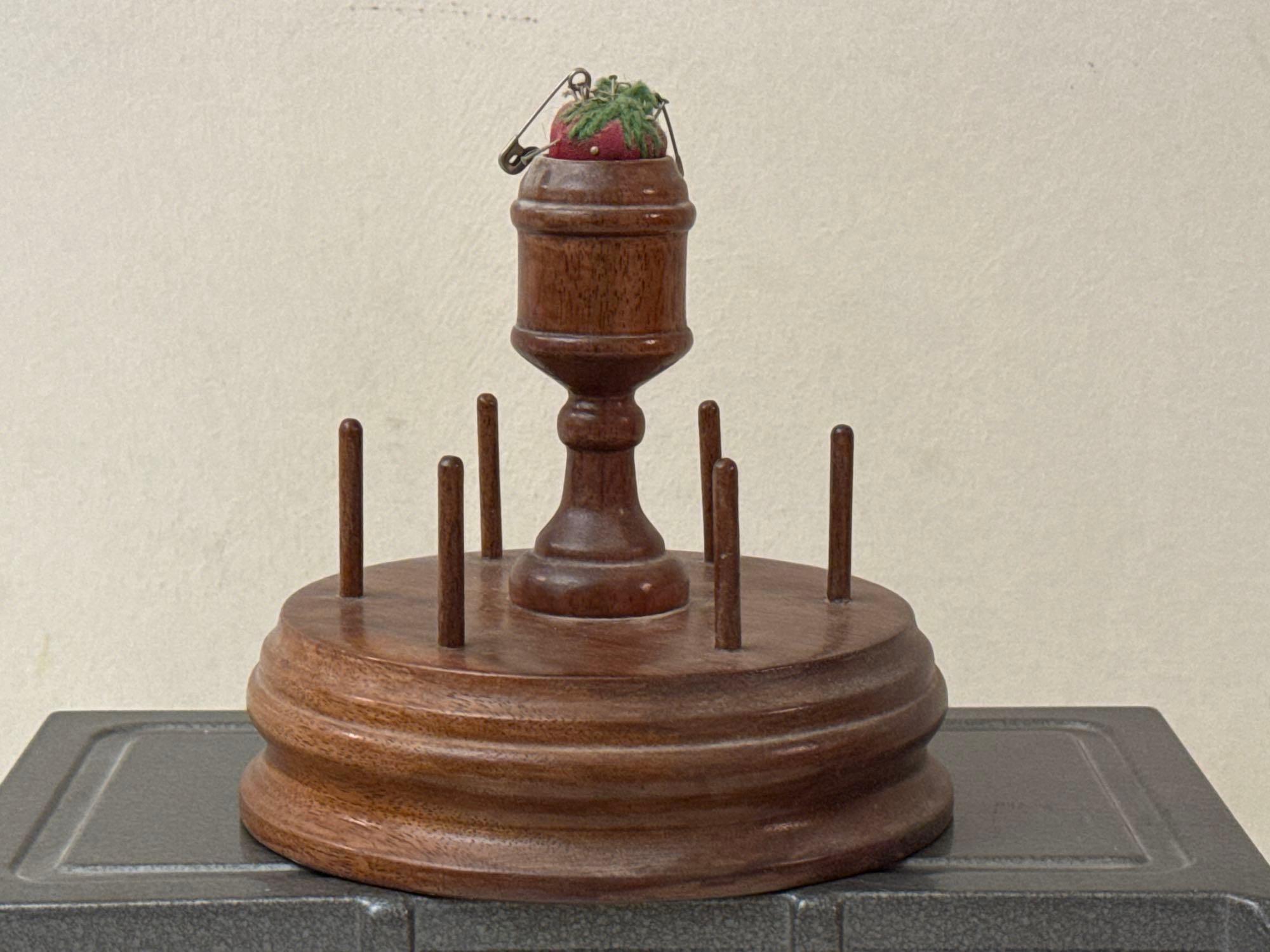 Craftsman Organizer Bin, Sewing Basket, Spool Holder & Walnut Wood Pedestal Bowl