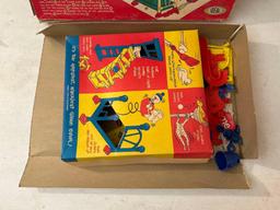 Vintage Crazy Clock Game & Molded Plastic Toys
