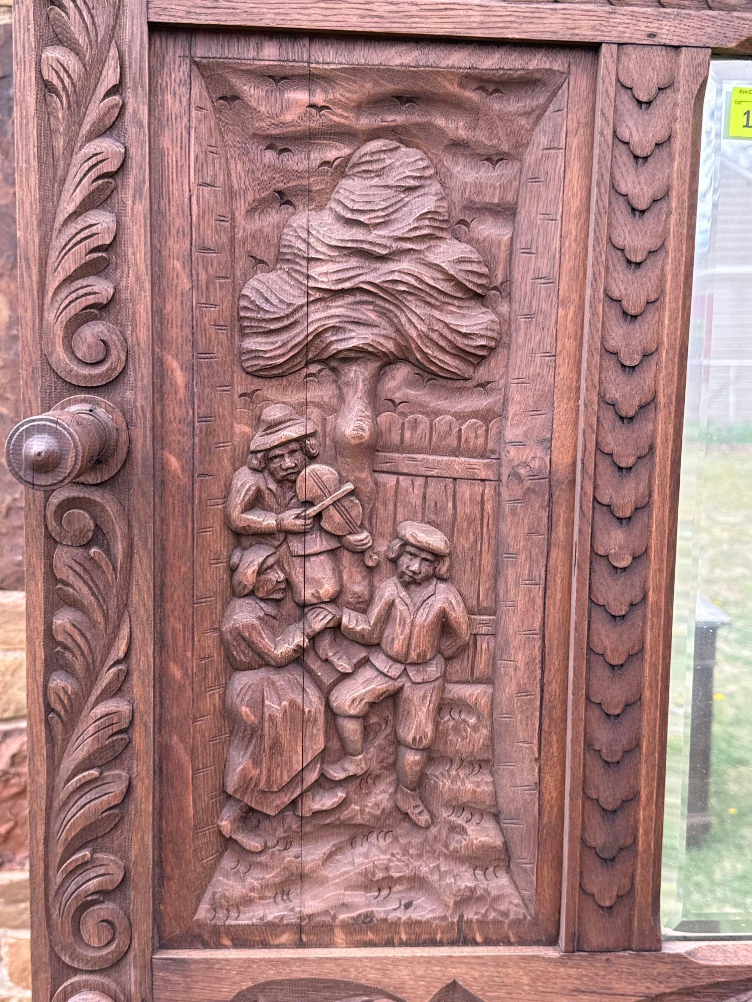Antique Ornate Carved Wood Hall Tree