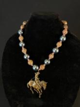 Bronze Horse with Beaded Necklace