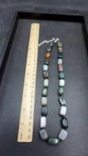 Indian Agate Beads Necklace (20-22") In Silver-Tone 560.00 Ctw