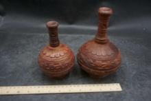 2 - Wooden Vases W/ Removable Tops