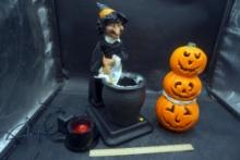 Lighted Stacked Pumpkins, Animated Witch & Light