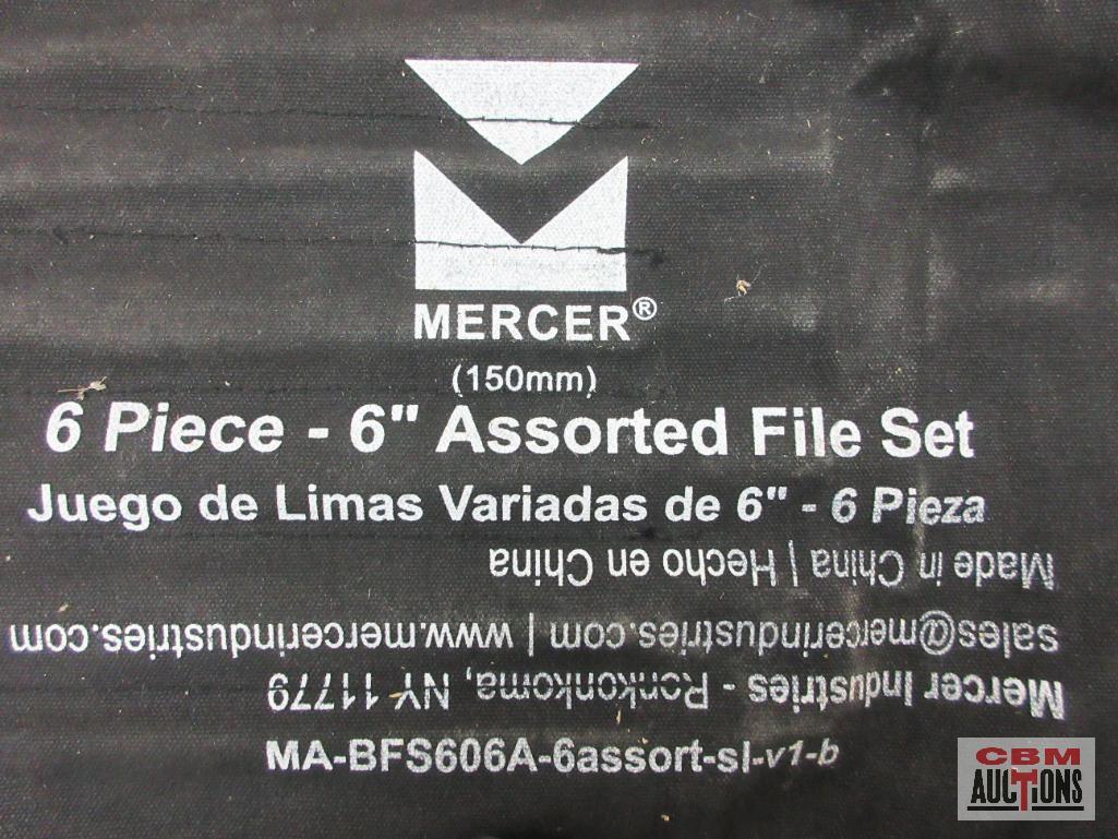 Mercer BFS606A 6 Piece 6" Assorted File Set w/ Storage Pouch 6" Regular Taper 6" Half Round 6" Flat