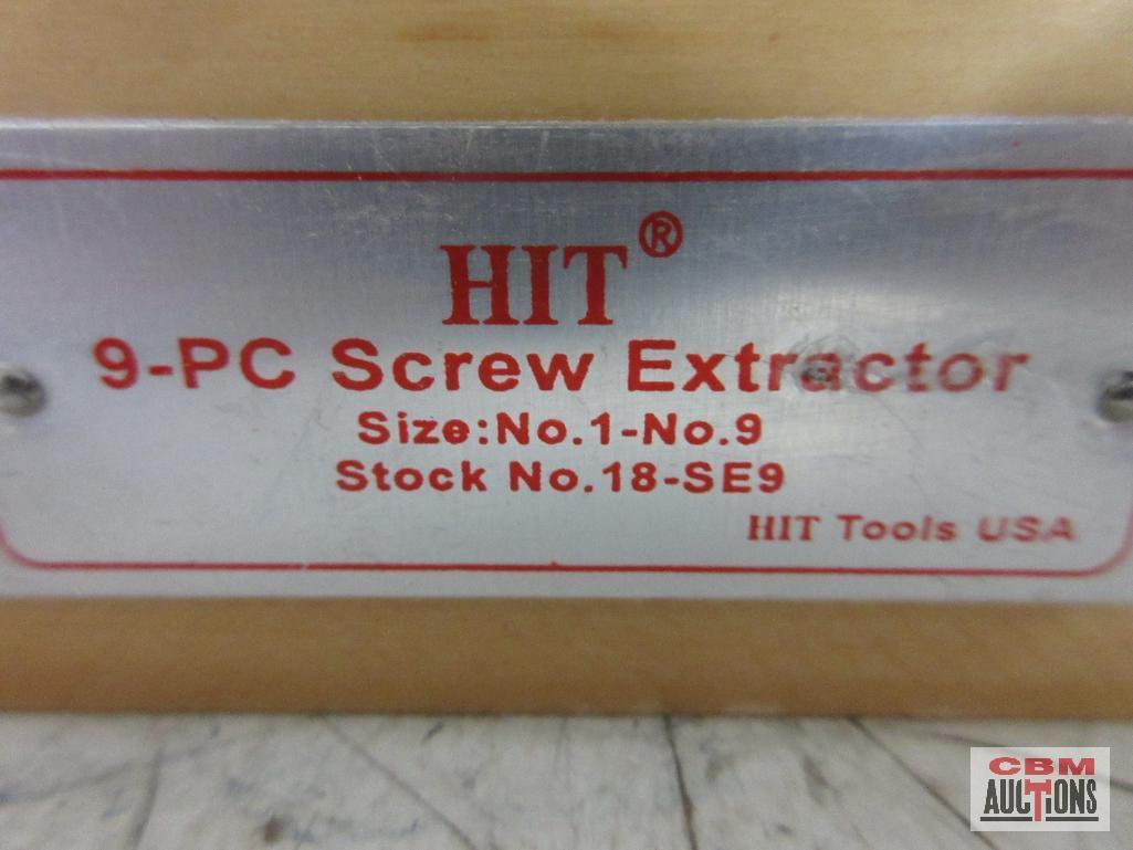 HIT 18-SE9 9 Piece Screw Extractor Set w/ Wooden Storage Holder Sizes: No.1 - No.9