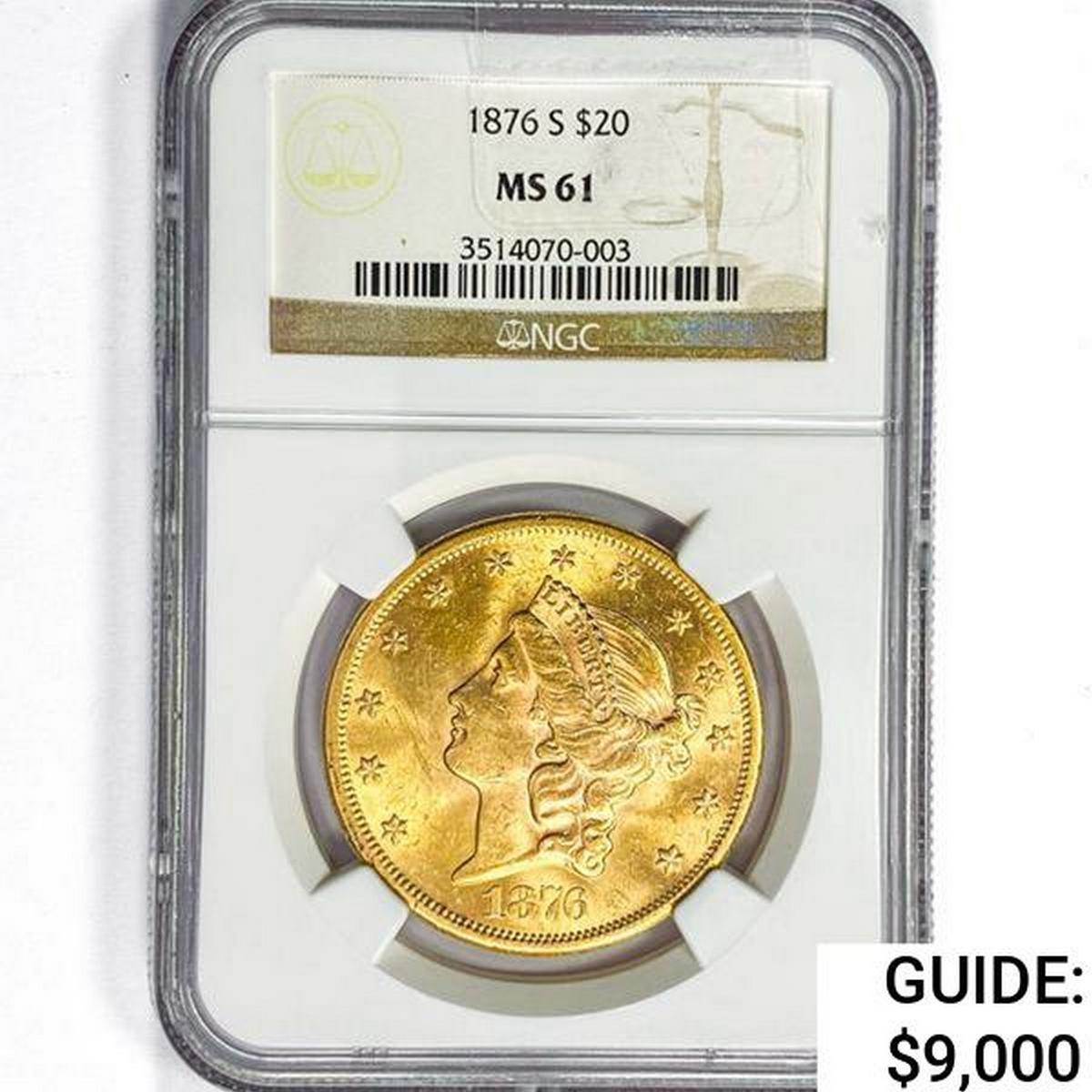 1876-S $20 Gold Double Eagle NGC MS61