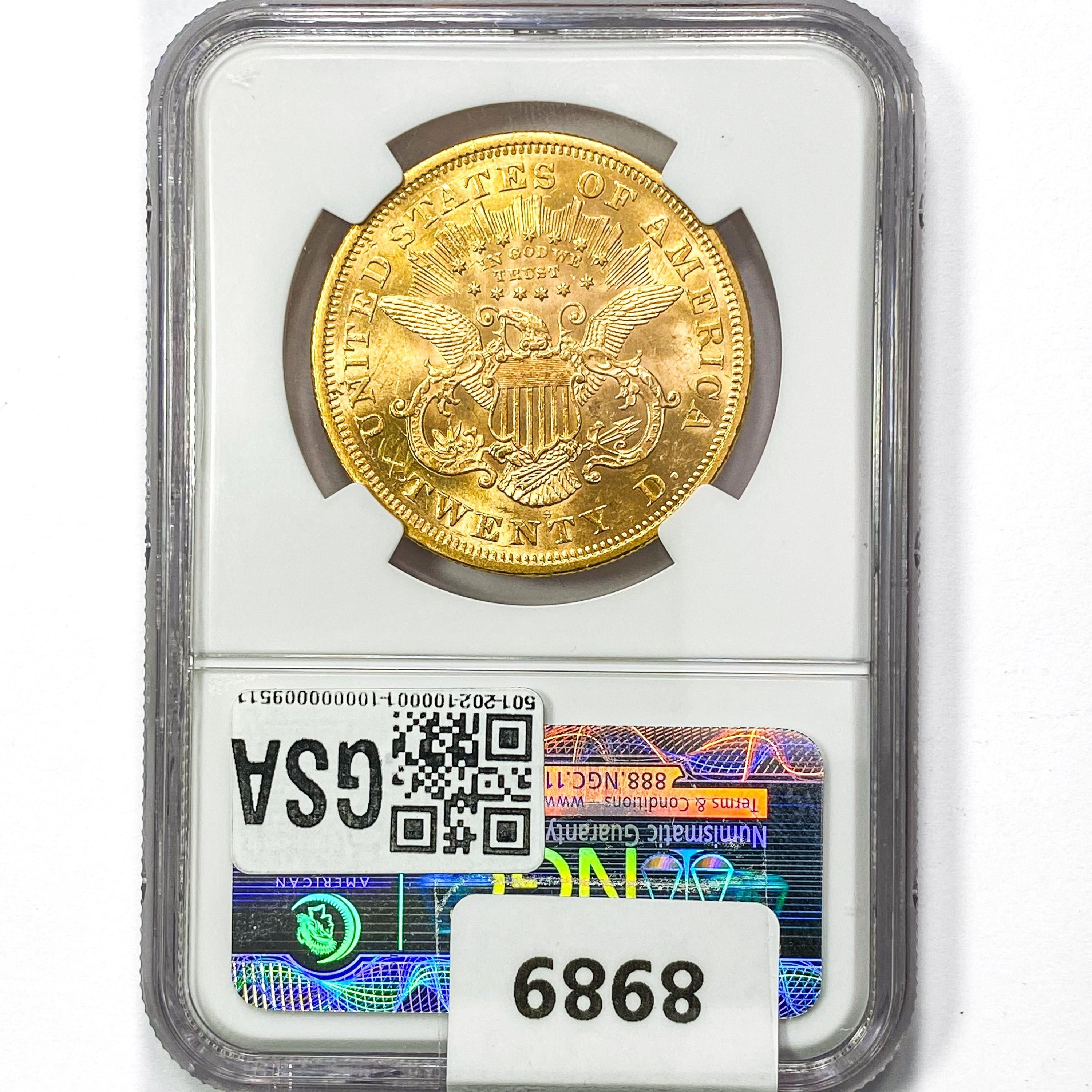 1876-S $20 Gold Double Eagle NGC MS61