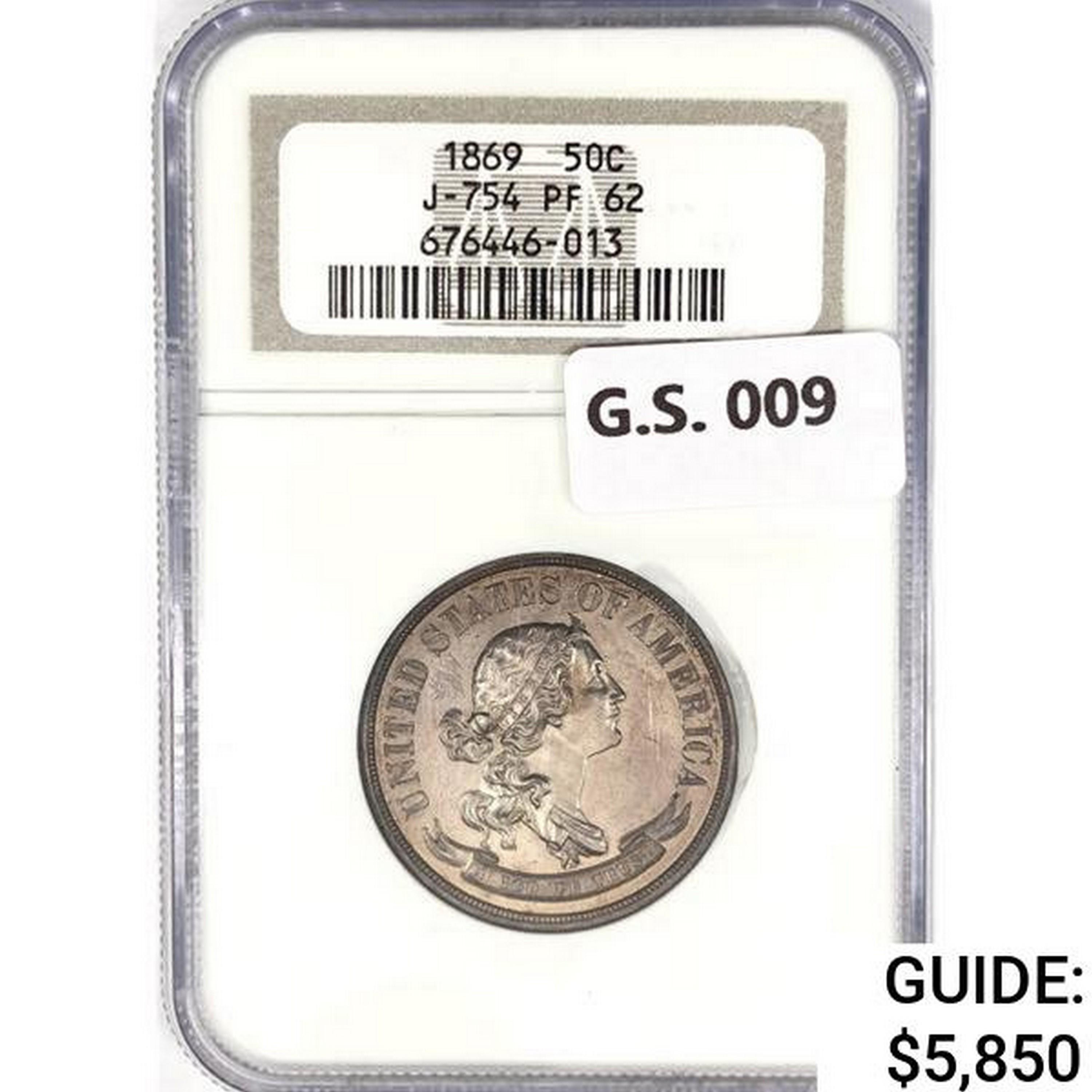 1869 US Standard Silver Half Dollar NGC PF62 J-754