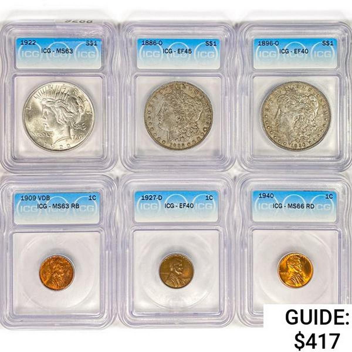1886-1940 (Set 6) 2-Morgan $1, 1-Peace $1, 3- Whea