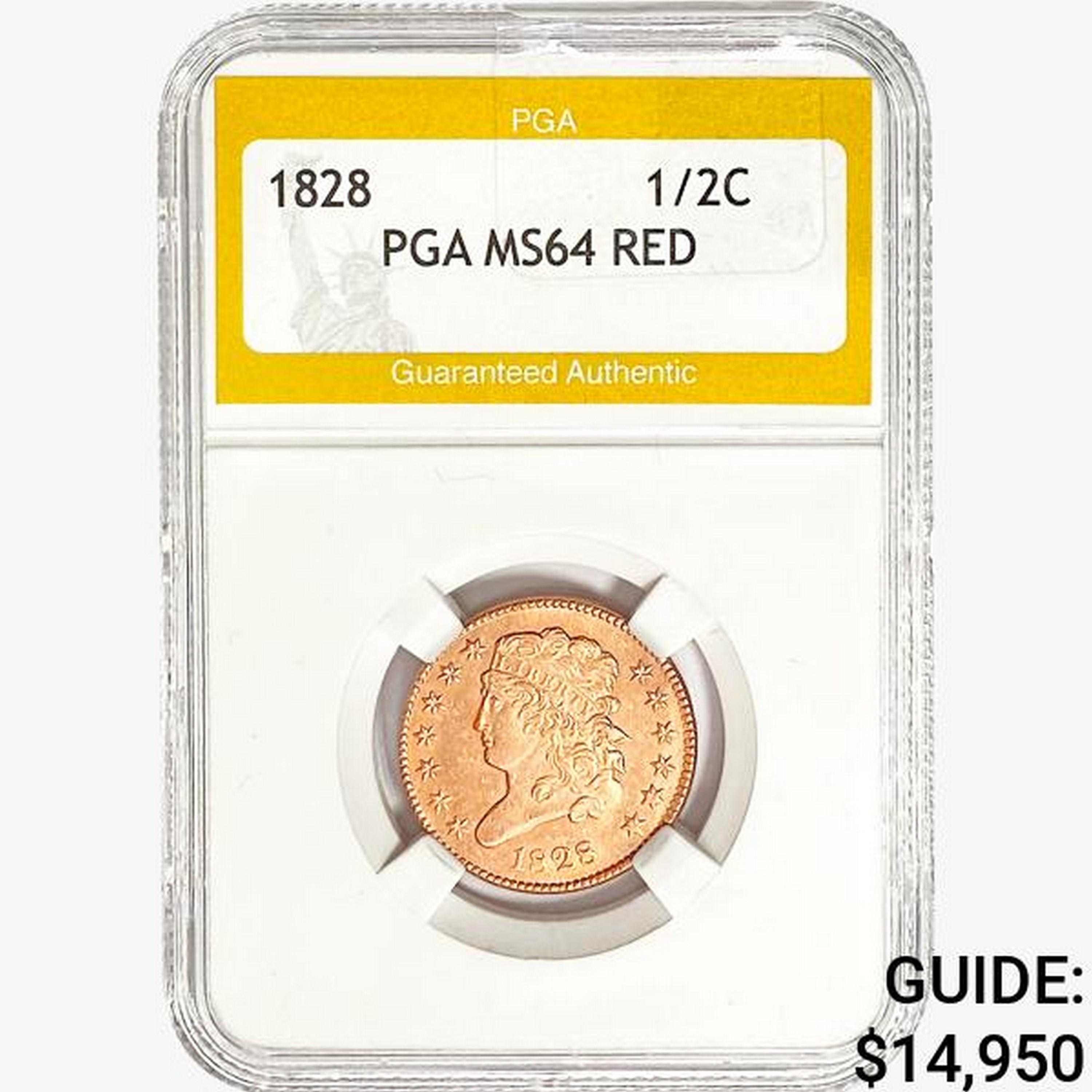1828 Classic Head Half Cent PGA MS64 RED