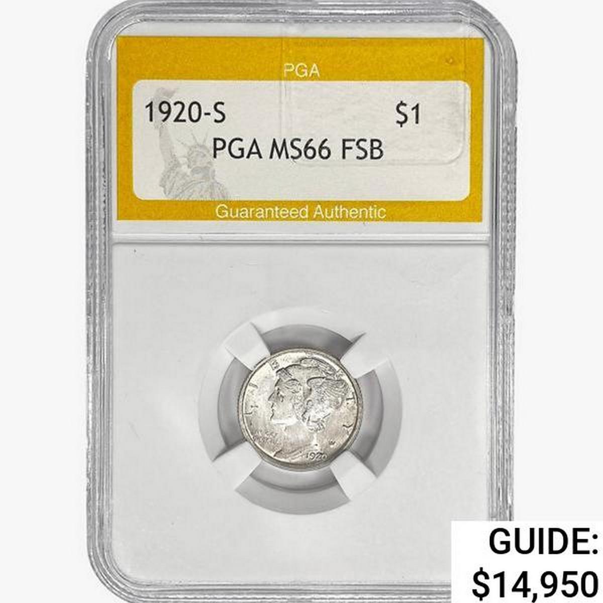1920-S Morgan Silver Dollar PGA MS66 FB