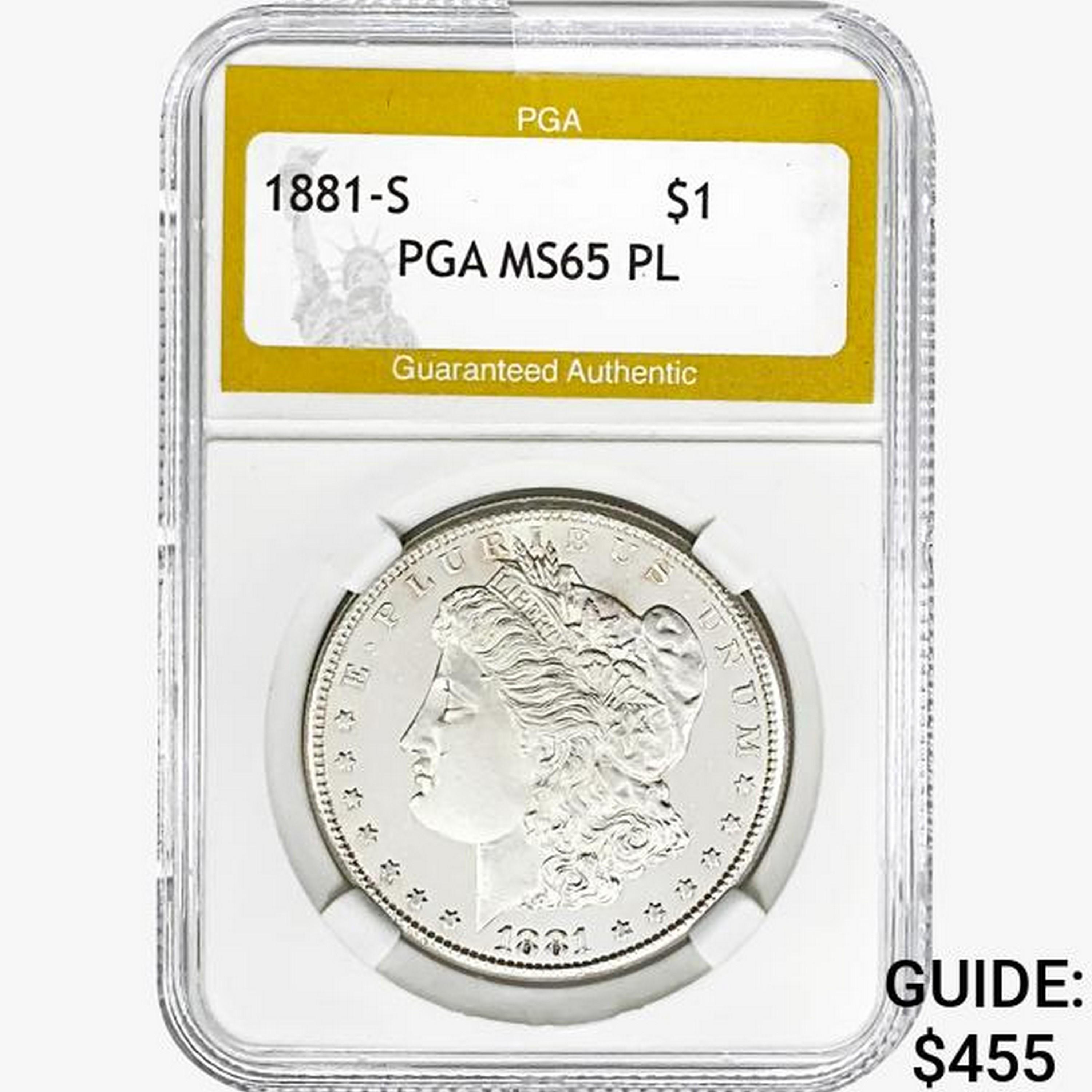 1881-S Morgan Silver Dollar PGA MS65 PL