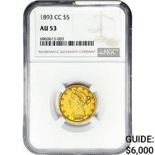 1893-CC $5 Gold Half Eagle NGC AU53