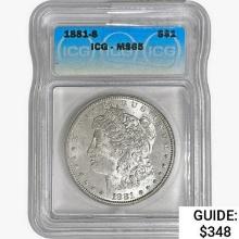 1881-S Morgan Silver Dollar ICG MS65