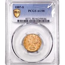 1887-S $5 Gold Half Eagle PCGS AU58