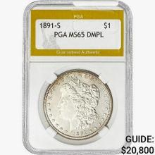 1891-S Morgan Silver Dollar PGA MS65 DMPL