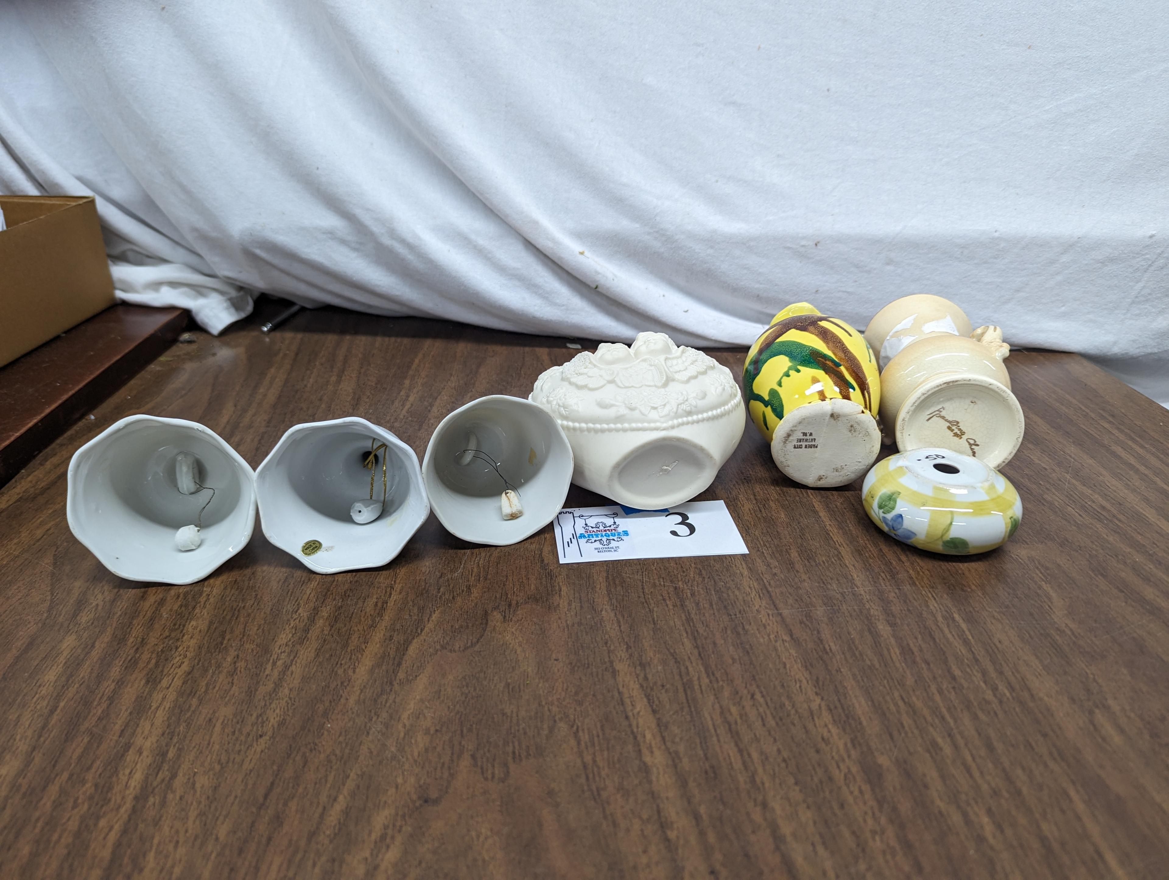 Ceramic Decor Lot, bells, vases, etc