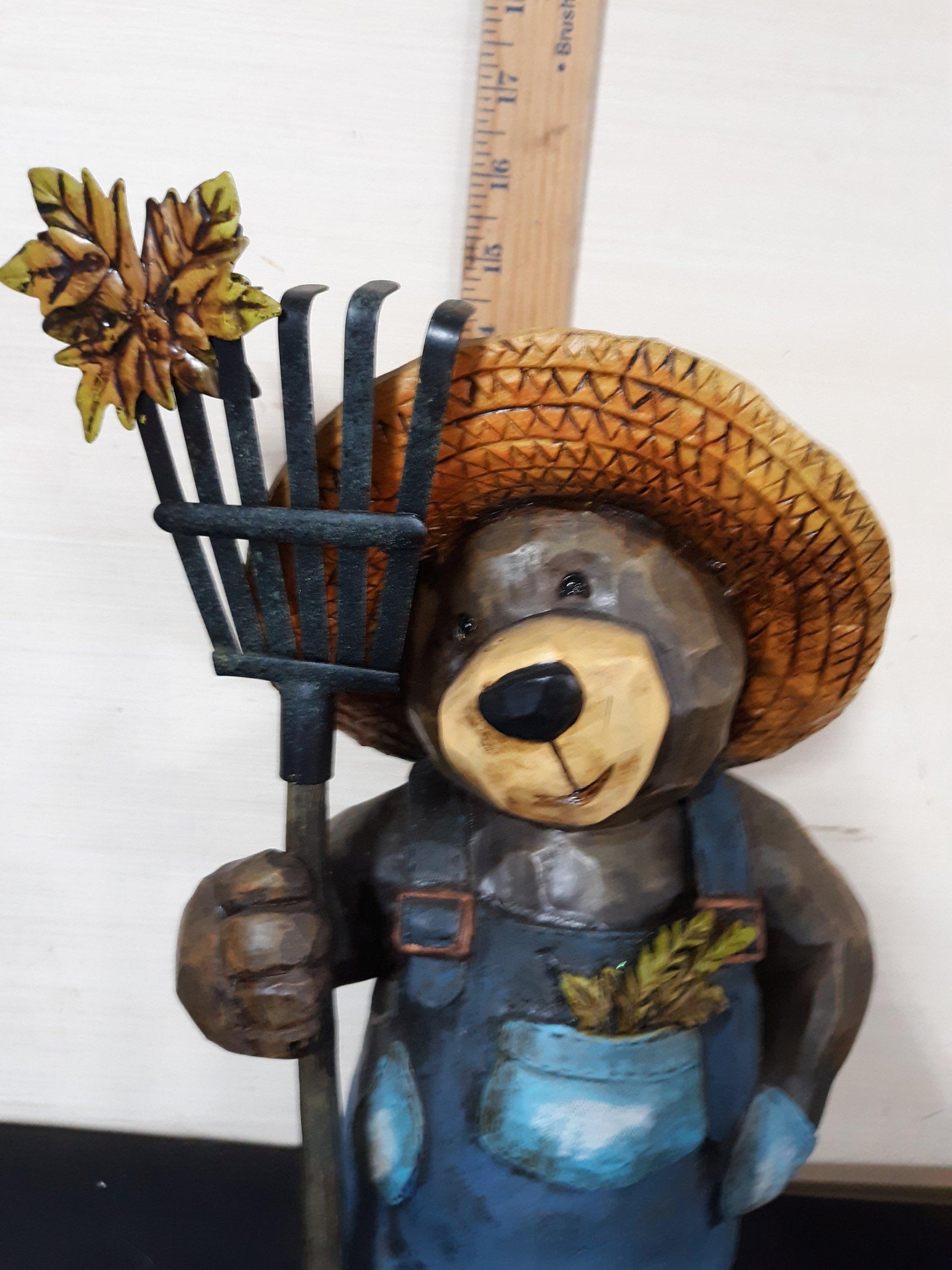 Decorative Country Bear w/ hat and rake