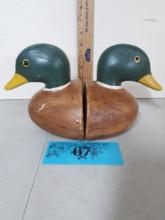 Vintage Wooden Mallard Duck Head Bookends